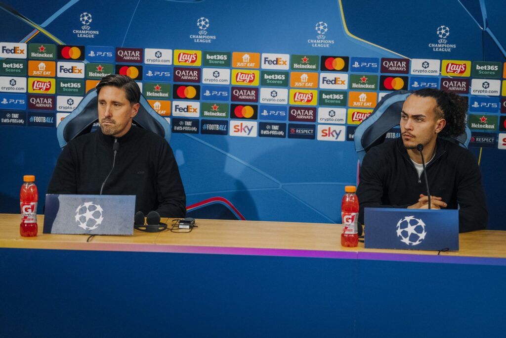 🎙️ #Fießer: „Unsere Ergebnisserie in der #UCL ist tatsächlich etwas kurios. Wir haben aus den letzten Spielen gelernt und hoffen, dass wir es besser machen. Wir sind in der #UCL, um zu lernen, aber auch um zu gewinnen.“ ––––– #SGE | #NapoliSGE