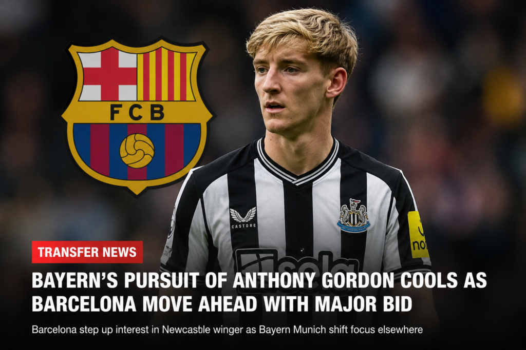 🔥⚽ Transfer-Beben in Europa! Der mögliche Mega-Wechsel von Anthony Gordon sorgt aktuell für riesige Schlagzeilen 😱🔴 Obwohl der FC Bayern München großes Interesse am englischen Flügelstar zeigte, scheint der Rekordmeister nun überraschend zurückzuziehen 👀 Stattdessen drängt der FC Barcelona mit einem gewaltigen Angebot nach vorne und will den Newcastle-Star unbedingt verpflichten 💥🇪🇸 Fans diskutieren bereits heiß über Gordons Zukunft, während Barça offenbar alles daran setzt, sich den explosiven Offensivspieler zu sichern ⚡🏟️ Ein spannender Transfer-Krimi nimmt immer mehr Fahrt auf!