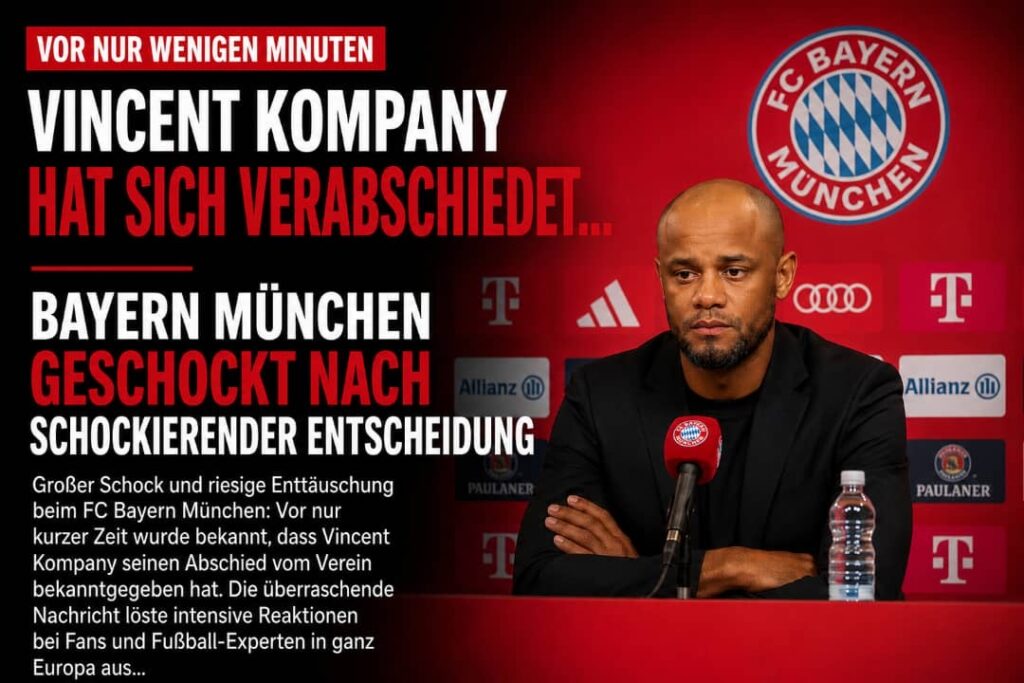 „VOR WENIGEN MINUTEN HAT SICH Vincent Kompany VERABSCHIEDET…“ – Bayern München ERSCHÜTTERT NACH ÜBERRASCHENDER ENTSCHEIDUNG Großer Schock und enorme Enttäuschung bei Bayern München: Erst vor kurzer Zeit tauchten Berichte auf, wonach Vincent Kompany seinen Abschied vom Verein erklärt haben soll. Die überraschende Nachricht sorgte innerhalb kürzester Zeit für intensive Reaktionen unter Fans sowie Fußball-Experten in ganz Europa…