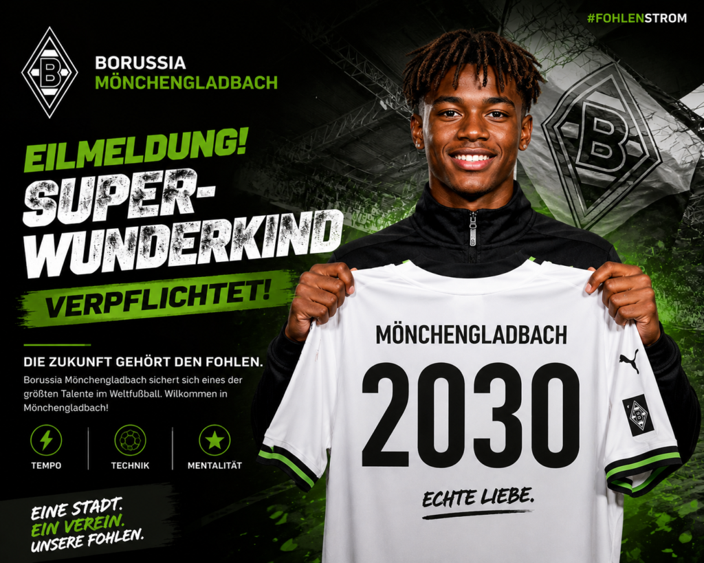 🚨 Eilmeldung: Borussia Mönchengladbach verpflichtet aufstrebenden Top-Talent Borussia Mönchengladbach hat die Verpflichtung eines hoch talentierten jungen Spielers abgeschlossen und sorgt damit für große Begeisterung bei den Fans und im gesamten Verein. Das Nachwuchstalent gilt bereits als eines der vielversprechendsten im Fußball und hat sich nun offiziell dem Bundesligisten angeschlossen. Dieser Transfer könnte eine wichtige Rolle für die Zukunft des Vereins spielen. Der Wechsel wurde nach mehreren Wochen intensiver Beobachtung und Gespräche finalisiert. Mönchengladbach handelte schnell und setzte sich gegen andere europäische Vereine durch, die ebenfalls Interesse an dem Spieler hatten. Der junge Spieler ist bekannt für sein Tempo, s