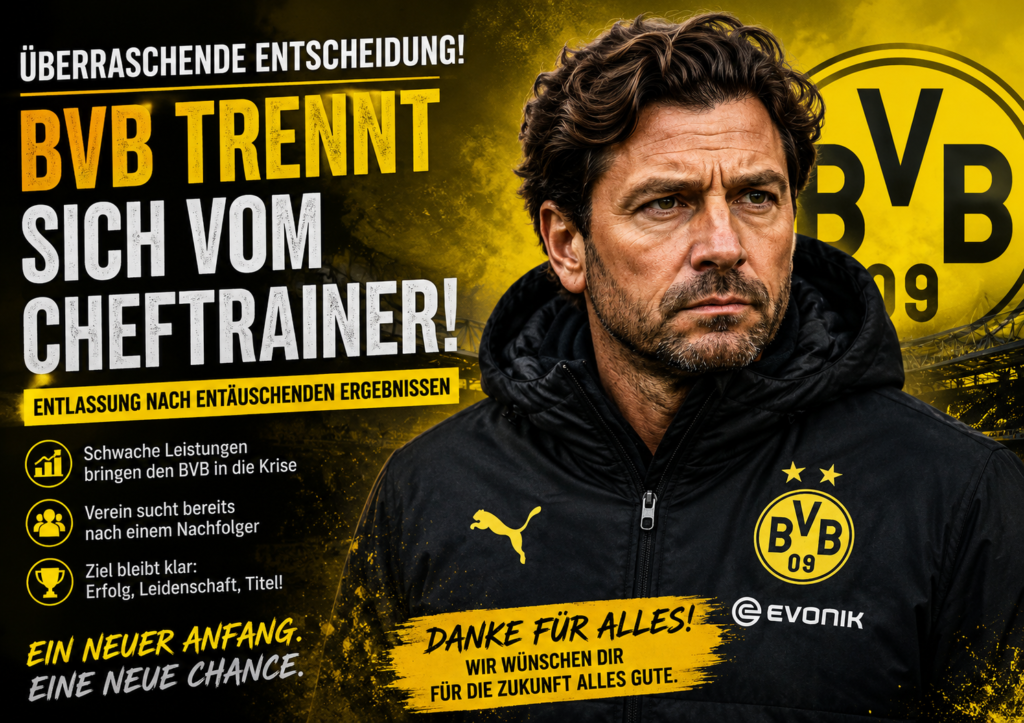 💔 SCHOCK IN DEUTSCHLAND: Borussia Dortmund ENTLÄSST Cheftrainer nach enttäuschenden Ergebnissen! Fans von plötzlicher Entscheidung überrascht