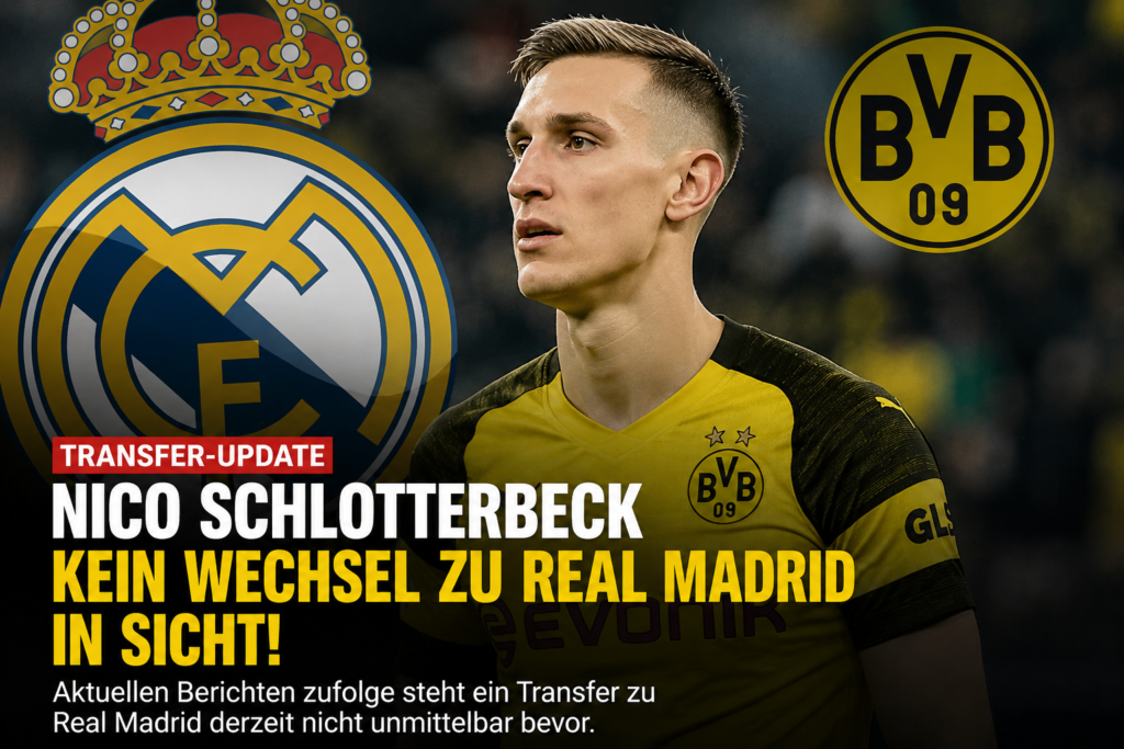 🚨🟡⚫ Klare Ansage im Schlotterbeck-Poker! 🛡️⚽ Trotz anhaltender Spekulationen über einen möglichen Wechsel zu Real Madrid gibt es derzeit offenbar keine konkreten Anzeichen für einen bevorstehenden Transfer. Nico Schlotterbeck bleibt weiterhin fest mit Borussia Dortmund verbunden und richtet seinen Fokus auf die kommenden sportlichen Herausforderungen. Die Gerüchte sorgen zwar für Gesprächsstoff, doch aktuell deutet vieles darauf hin, dass der BVB-Abwehrchef auch in der Saison 2026/27 eine zentrale Rolle in Dortmund spielen wird. 👀🔥